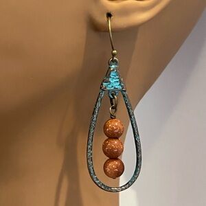 Patina Teardrop & Goldstone Beaded Earrings